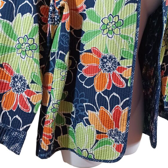 Alfred Dunner Jacket Size 10 Floral Print Rib Zip Jacket Blue Orange Green Retro - Picture 4 of 7